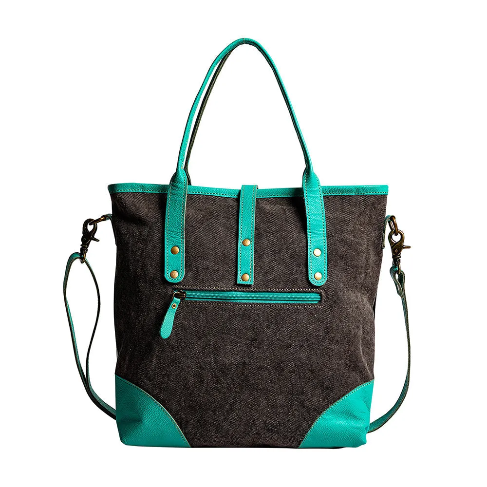 Pecos Pointe Canvas & Hairon Bag In Turquoise sold by Myra Bag product image thumbnail 3