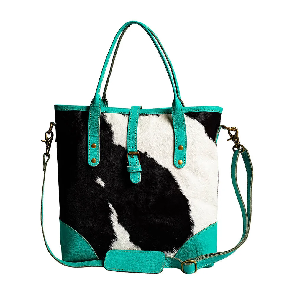 Pecos Pointe Canvas & Hairon Bag In Turquoise sold by Myra Bag