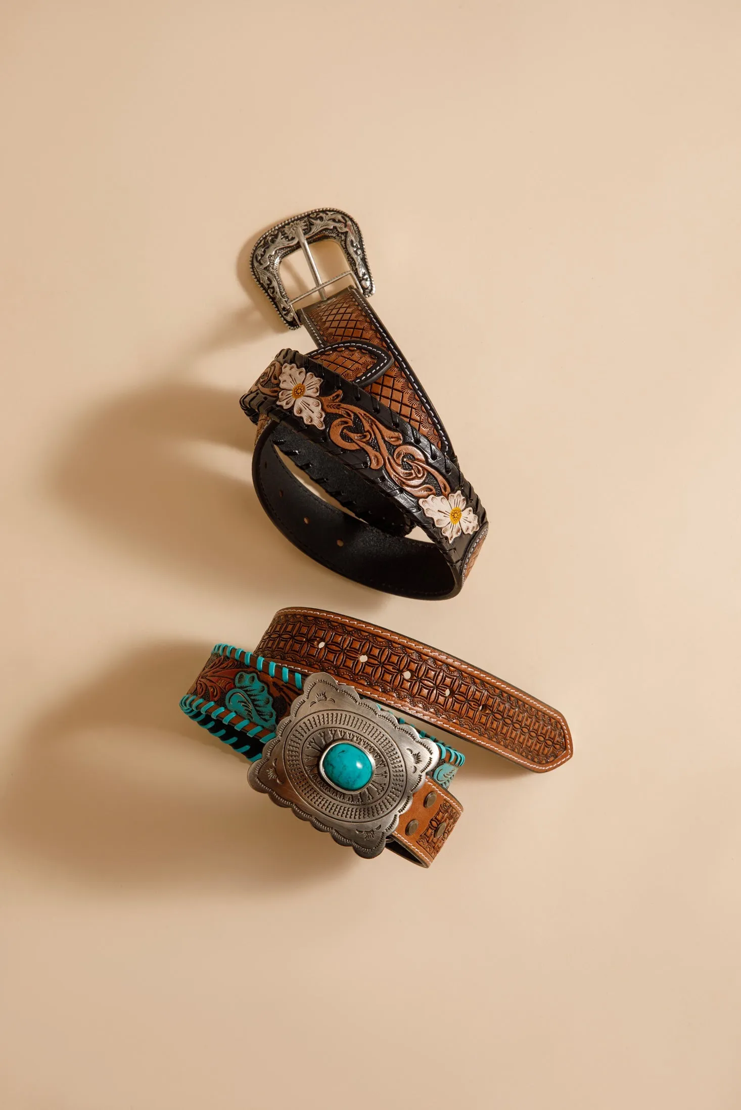 Checkered brown Hand-Tooled Leather Women's Belt sold by Myra Bag product image thumbnail 4