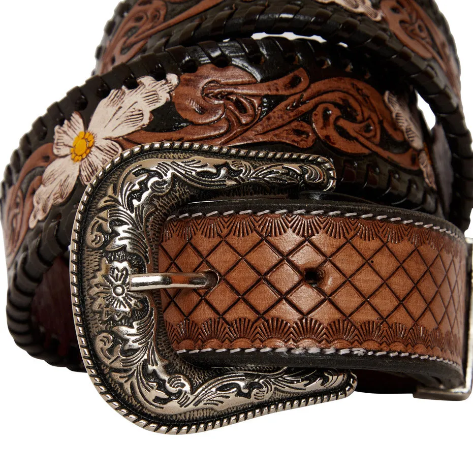 Checkered brown Hand-Tooled Leather Women's Belt sold by Myra Bag product image thumbnail 3
