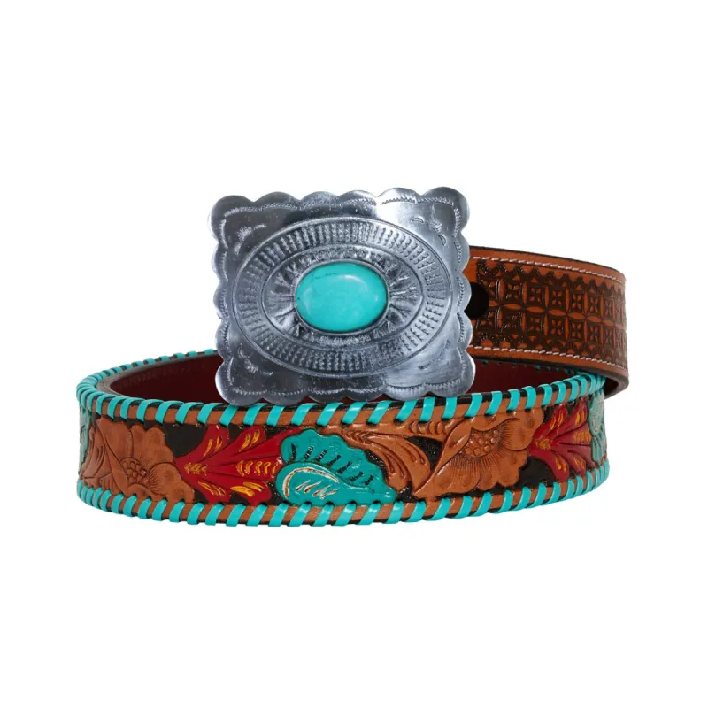 Tropical Forest Hand-Tooled Leather Women's Belt sold by Myra Bag