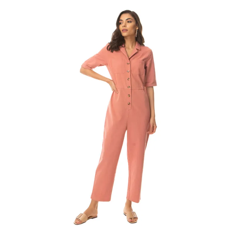 Pink Widow Collar Jumpsuit sold by Myra Bag