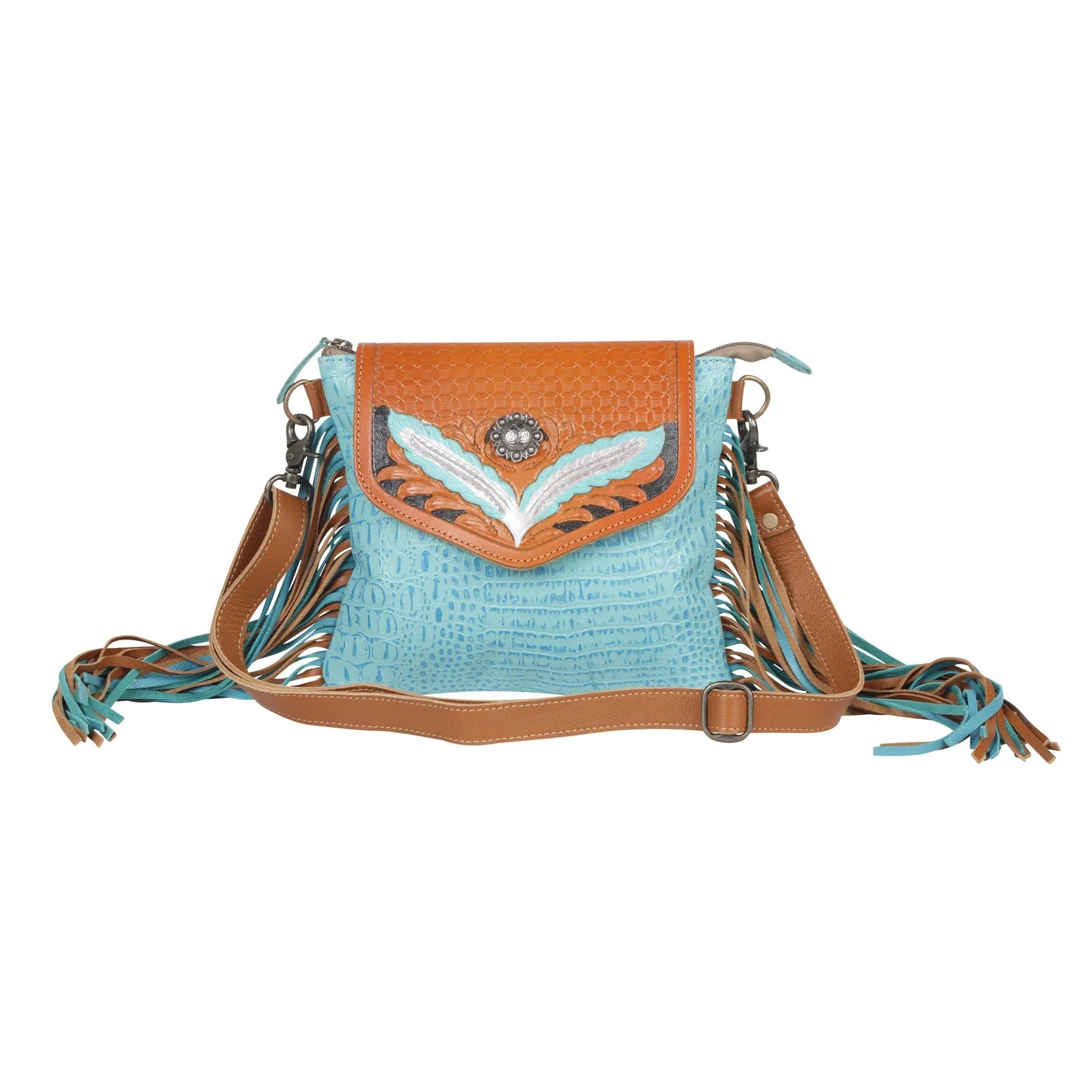 Blue Wings Hand-Tooled Bag sold by Myra Bag
