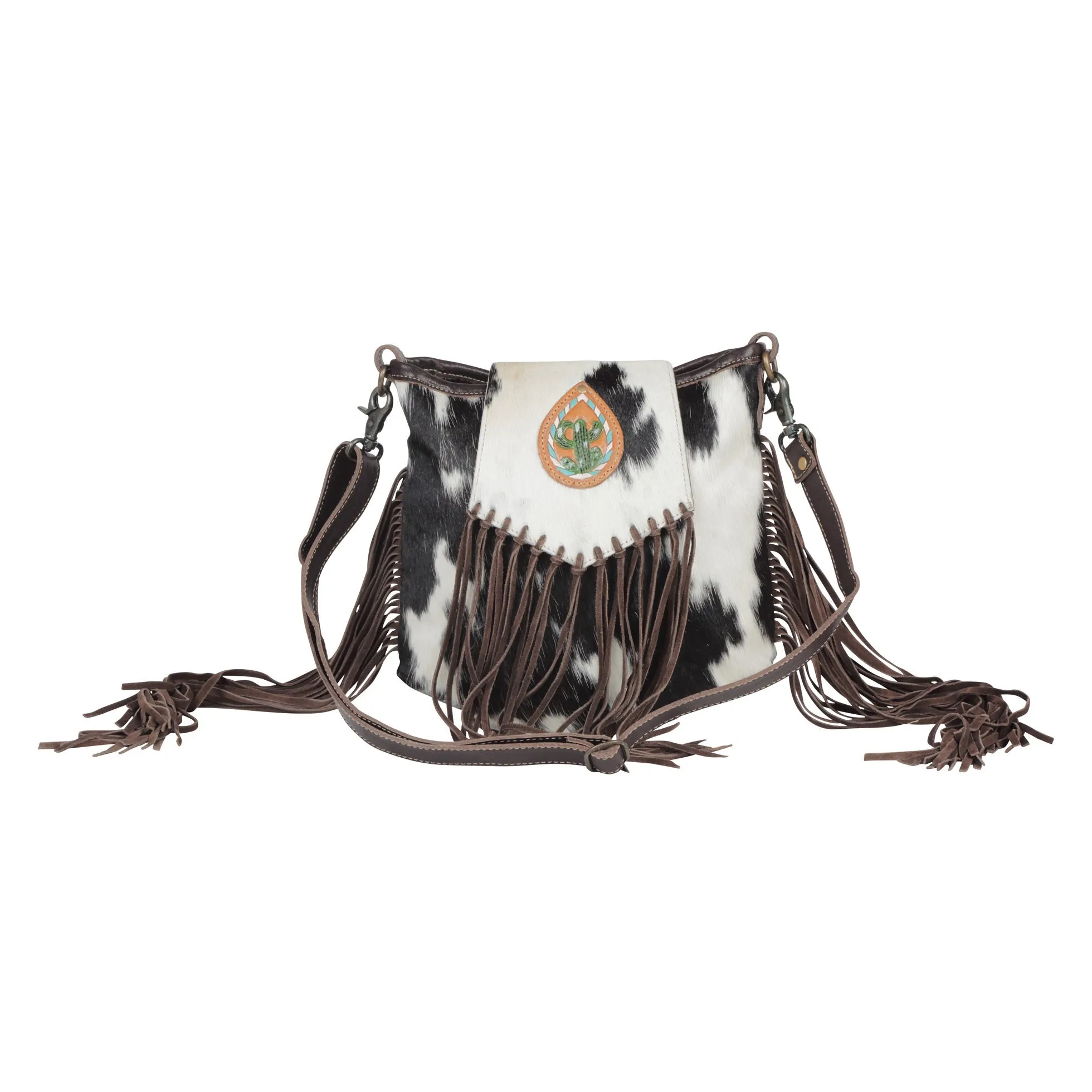 Russet Fringe Leather & Hairon Bag sold by Myra Bag