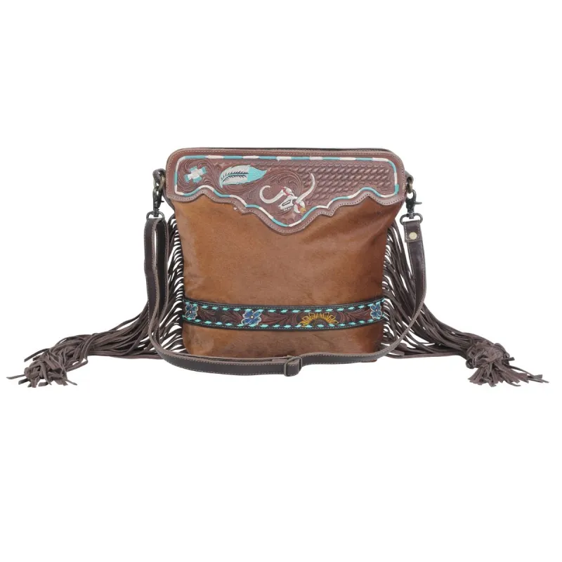 Russet statement Hand-Tooled Bag sold by Myra Bag