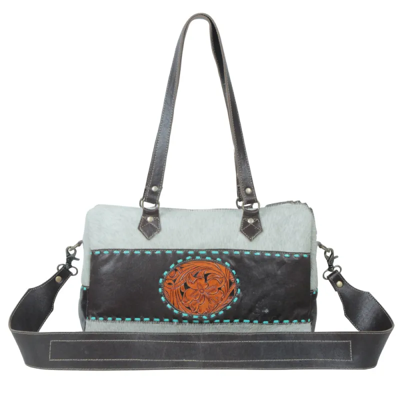 Turquoise  edges Hand-Tooled Bag sold by Myra Bag