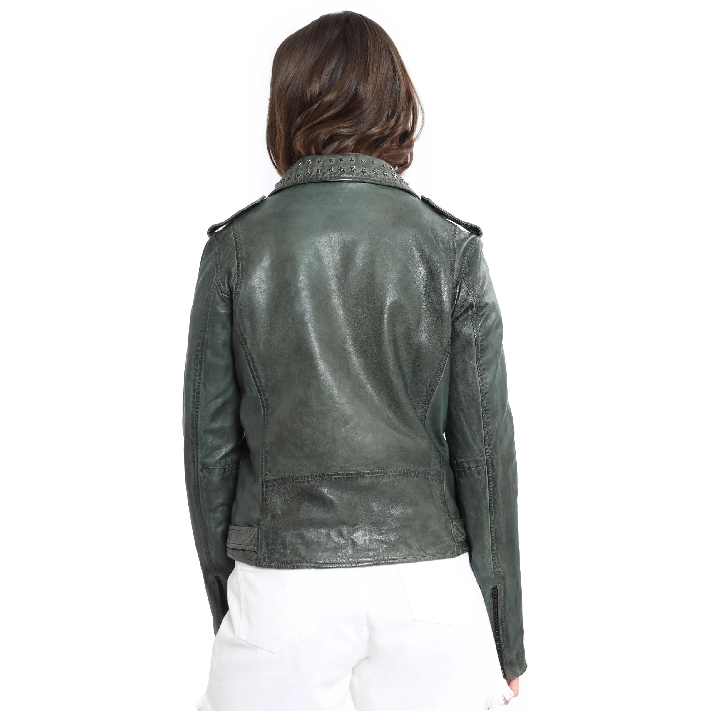 Washed Green Studded LEATHER Jacket sold by Myra Bag product image thumbnail 5