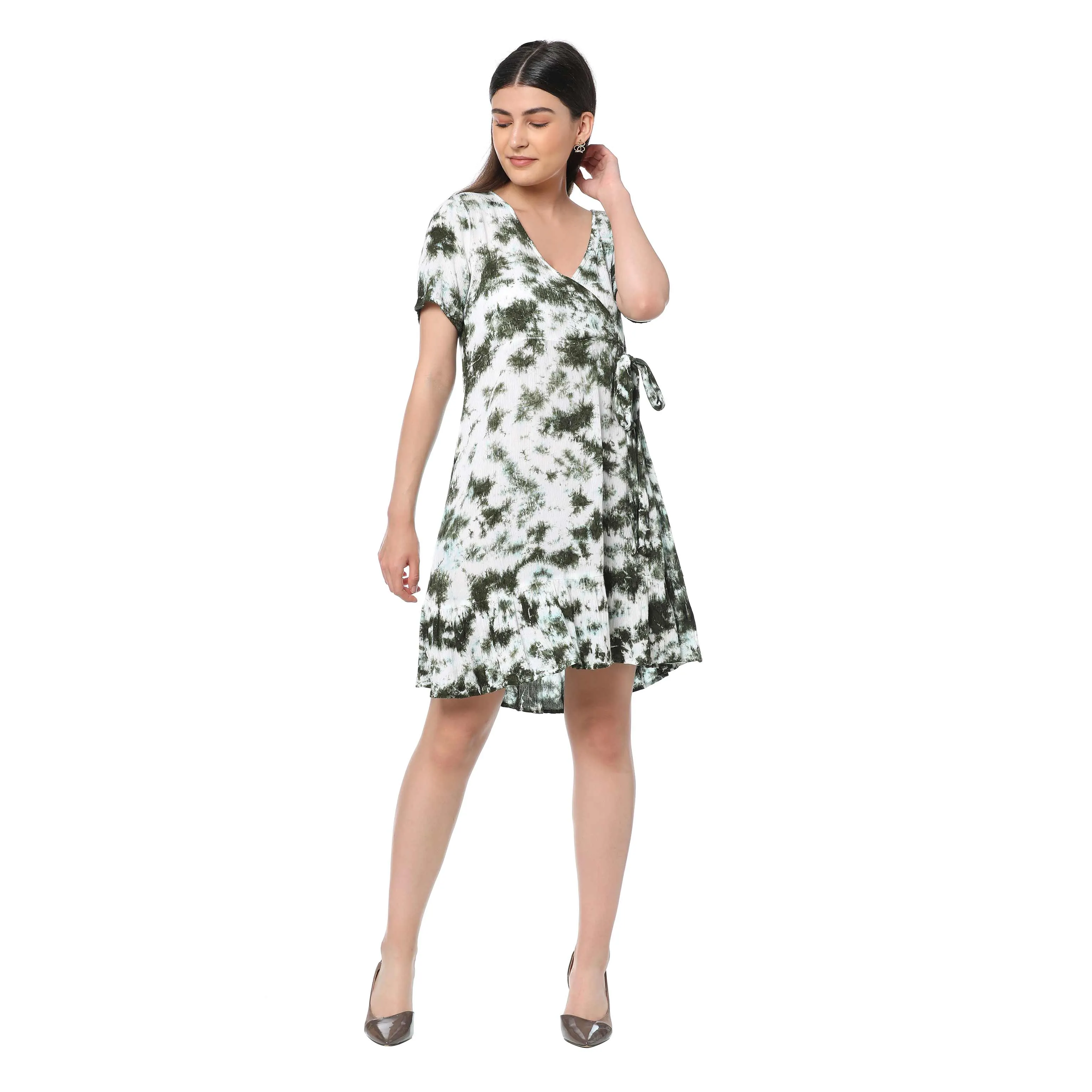 Sprinkled Green Wrap Dress sold by Myra Bag