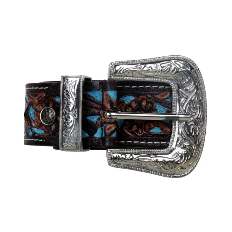 Turquoise Hand-Tooled Leather Women's Belt sold by Myra Bag