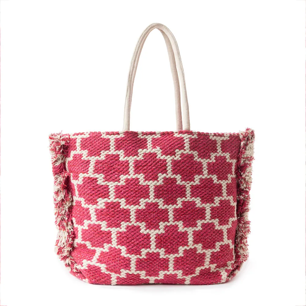 Garden Lattice Carryall Tote Bag In pink sold by Myra Bag product image thumbnail 3