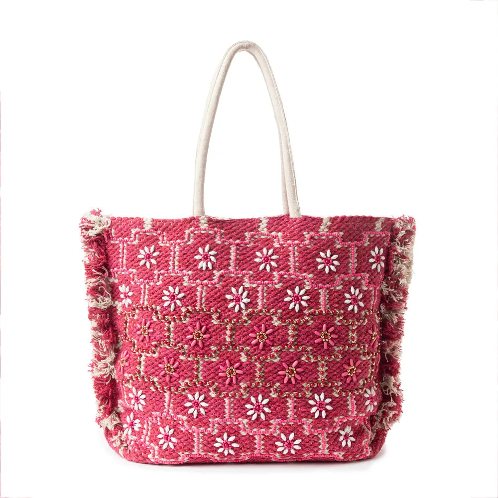 Garden Lattice Carryall Tote Bag In pink sold by Myra Bag