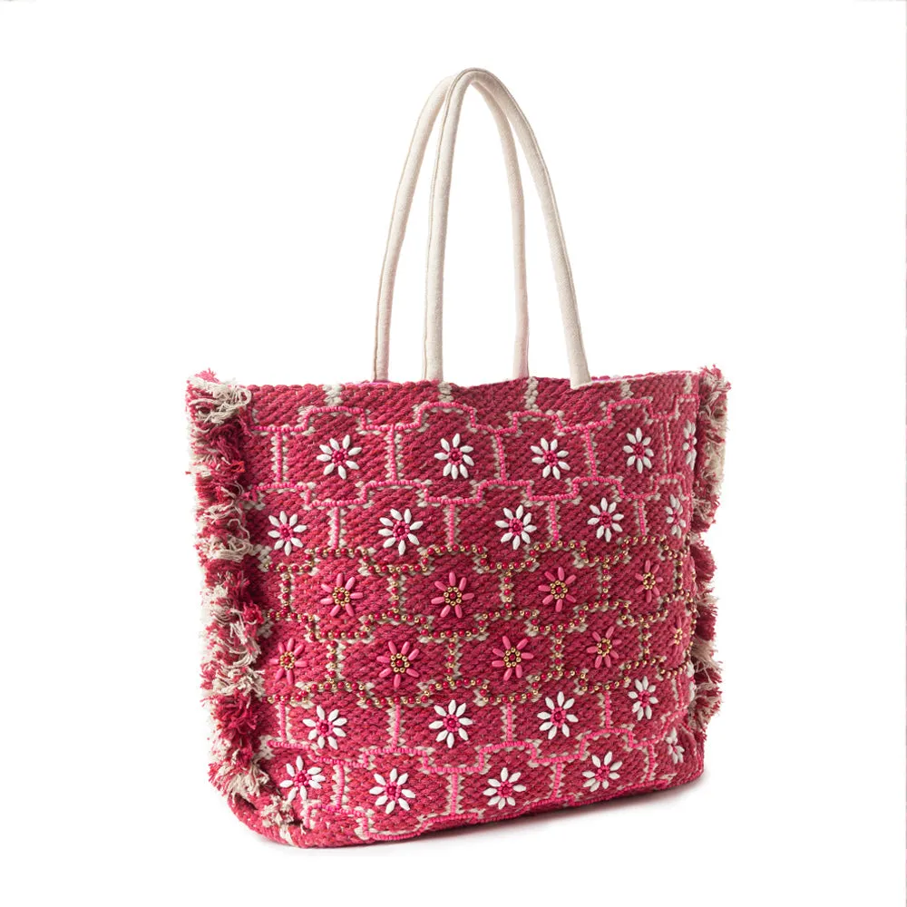 Garden Lattice Carryall Tote Bag In pink sold by Myra Bag product image thumbnail 2
