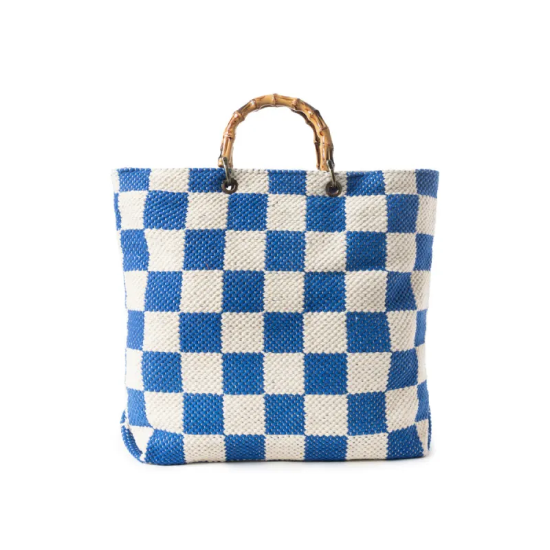 Classic Cottage Checker Tote Bag  In Blue sold by Myra Bag
