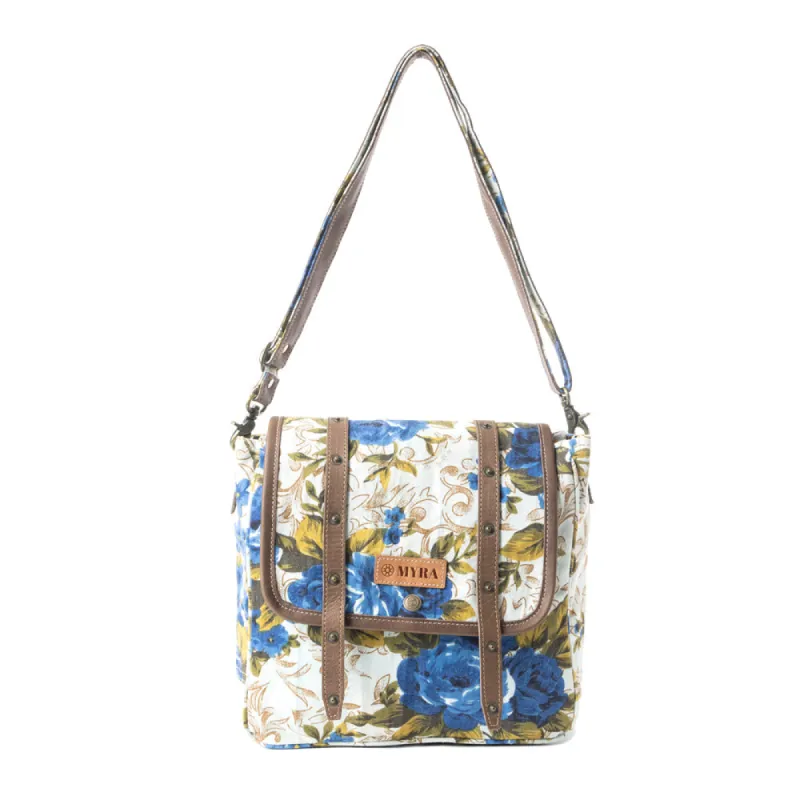 Mesa Morning Glories Messenger Bag In Blue and Off White sold by Myra Bag
