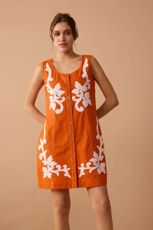 Gracie Embroidered Dress In Orange sold by Myra Bag