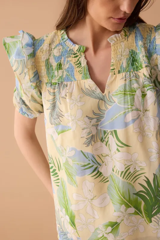 Laura Lee's Print Top In Yellow sold by Myra Bag