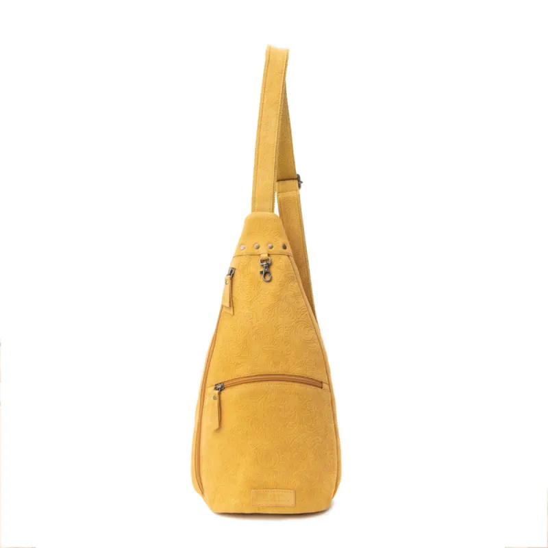 Marigold Scroll Sling Bag In Mustard sold by Myra Bag
