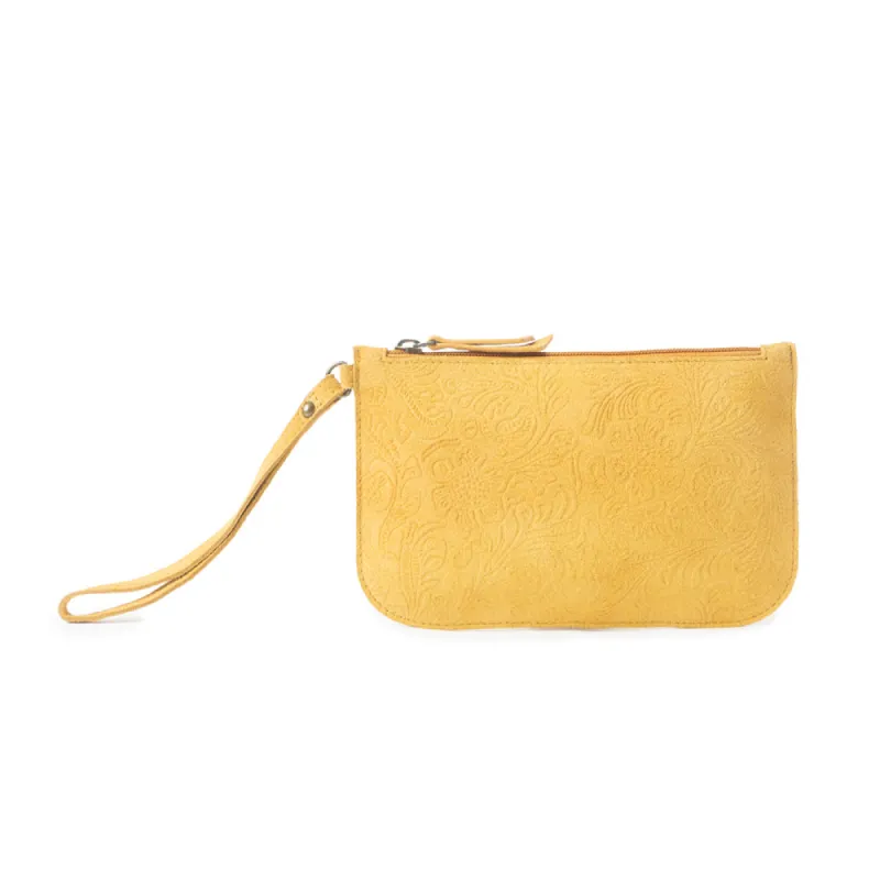 Heritage Scroll Clutch Bag In Mustard sold by Myra Bag