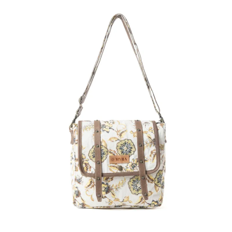 Mesa Morning Glories Messenger Bag In Brown and Off White sold by Myra Bag