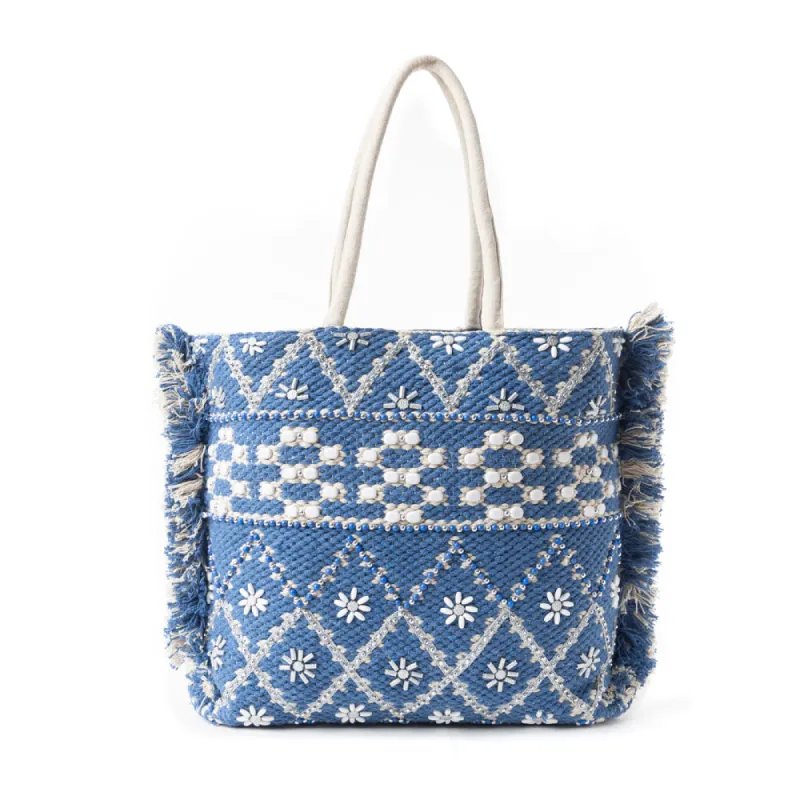 Garden Lattice Carryall Tote Bag In Blue sold by Myra Bag