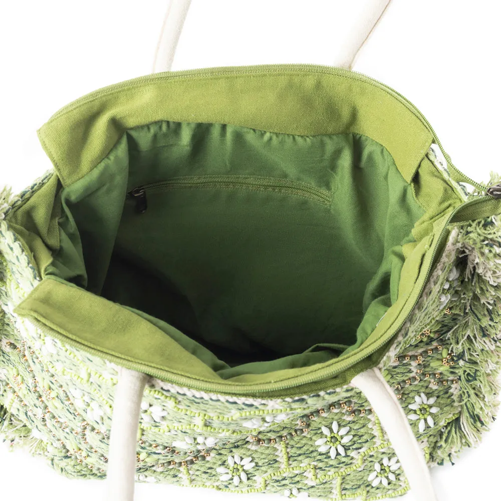 Garden Lattice Carryall Tote Bag In green sold by Myra Bag product image thumbnail 4