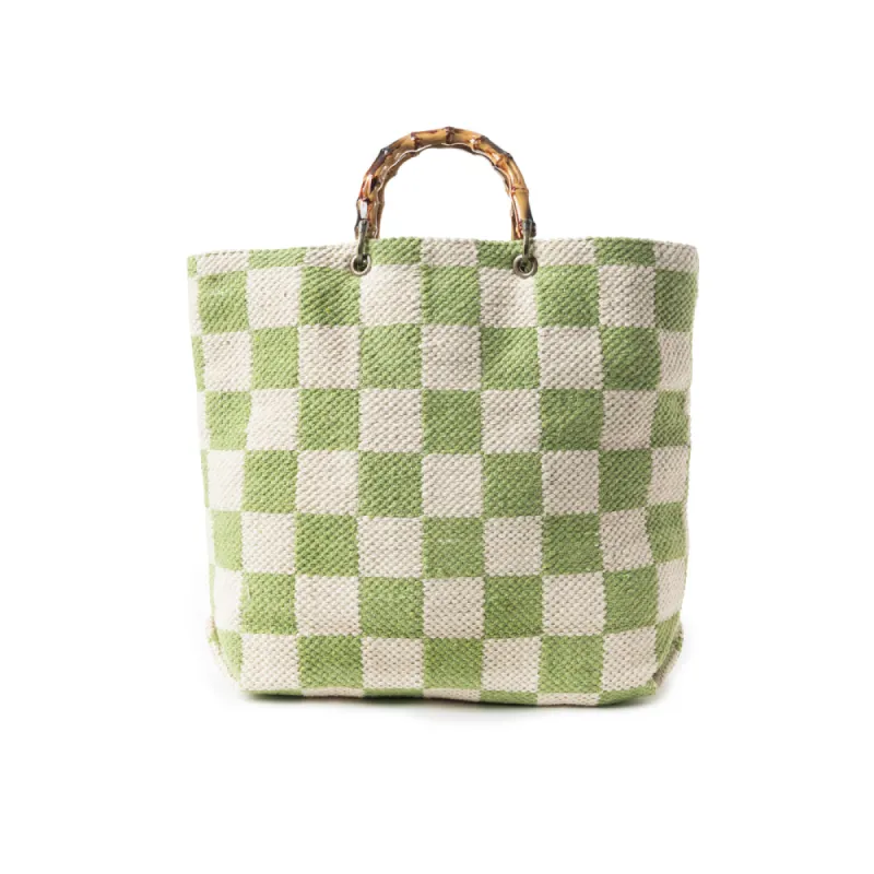 Classic Cottage Checker Tote Bag  In Green sold by Myra Bag