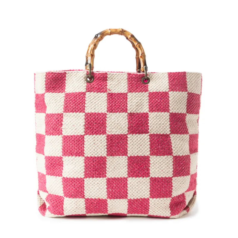 Classic Cottage Checker Tote Bag In pink sold by Myra Bag
