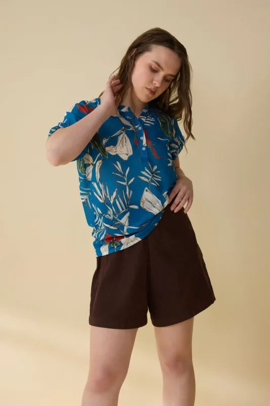 Plumeria Passion Top In Blue sold by Myra Bag