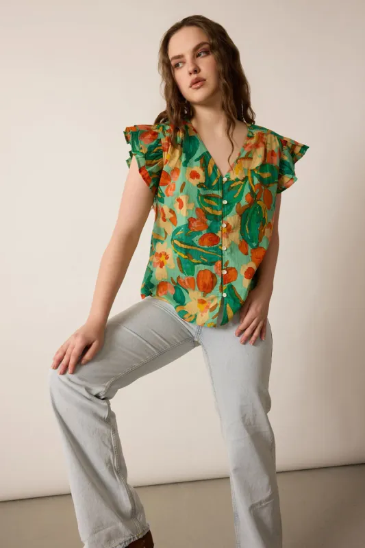 Leilani Floral Pattern Top In Green sold by Myra Bag