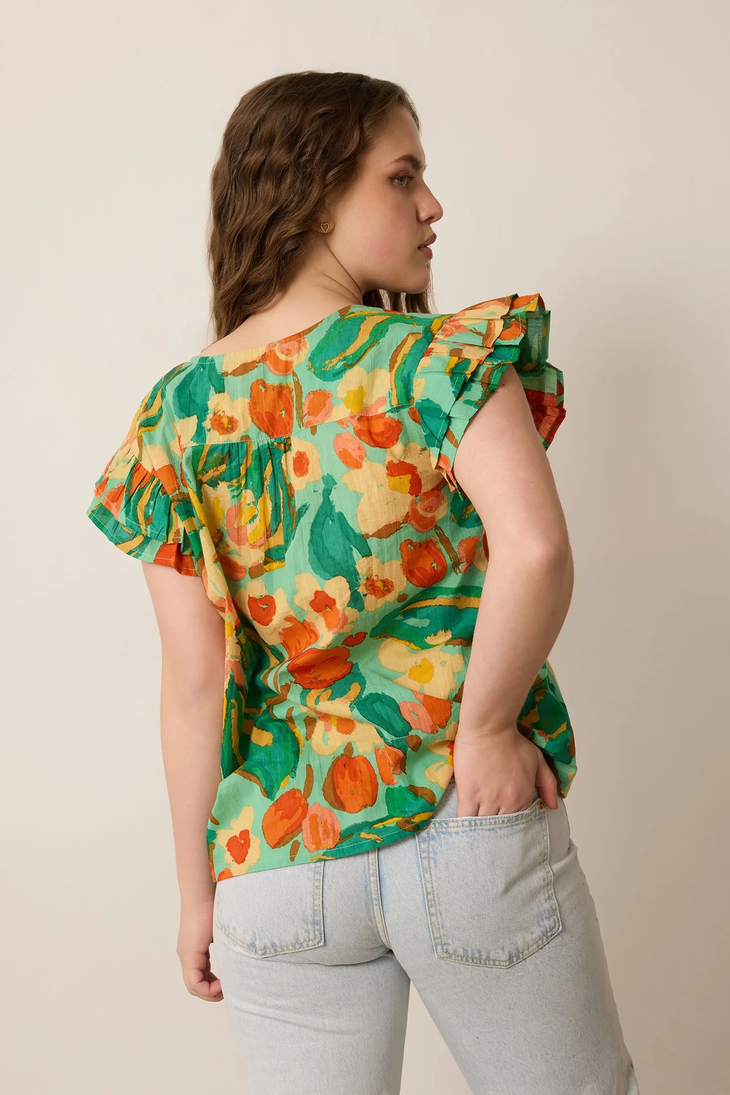 Leilani Floral Pattern Top In Green sold by Myra Bag product image thumbnail 4