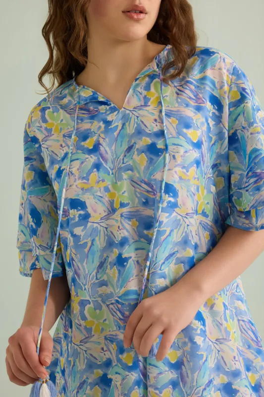 Breanna's Breeze Pattern Dress In Blue sold by Myra Bag