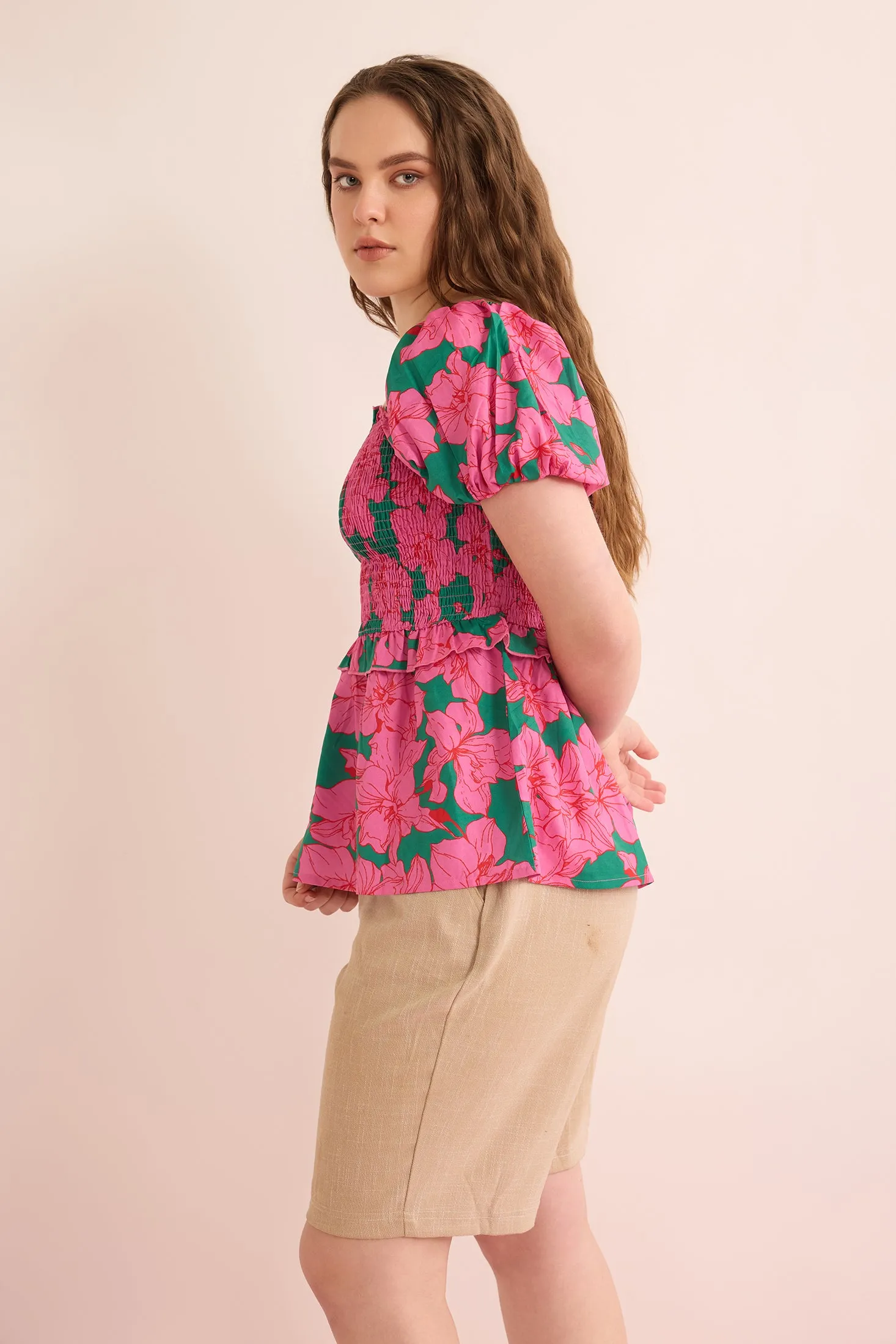 Hibiscus Cove Top In Pink And Green sold by Myra Bag product image thumbnail 4