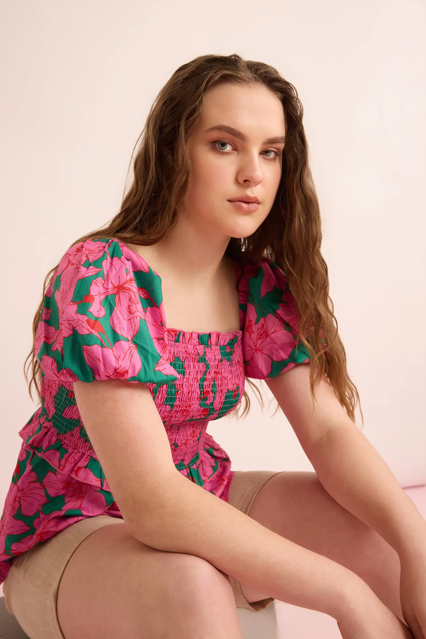 Hibiscus Cove Top In Pink And Green sold by Myra Bag product image thumbnail 3