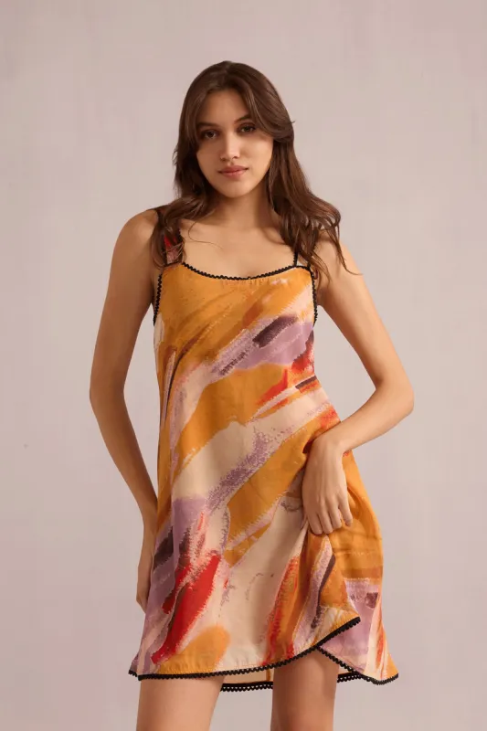 Sky Streamer A-Line Dress In Mustard sold by Myra Bag