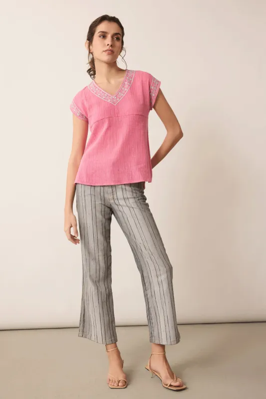 Audrey's Horizon V-Neck Top In Pink sold by Myra Bag