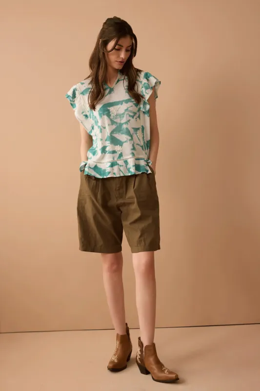 Vanessa Sheer Embroidered Top In White And Turquoise sold by Myra Bag