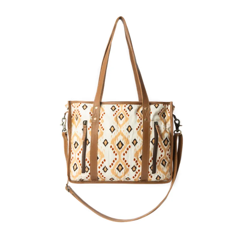 Mesa Flight Tote Bag In Brown & Yellow sold by Myra Bag