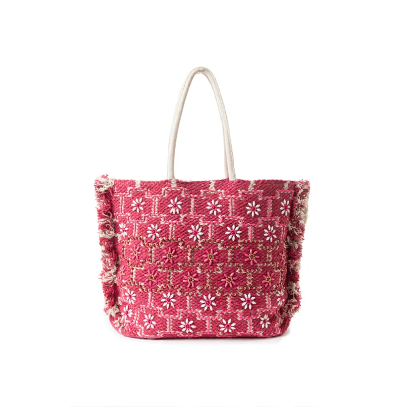 Garden Lattice Carryall Tote Bag In pink sold by Myra Bag