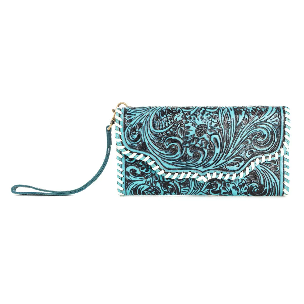 Desert Roses Wallet in Crimson In Blue sold by Myra Bag