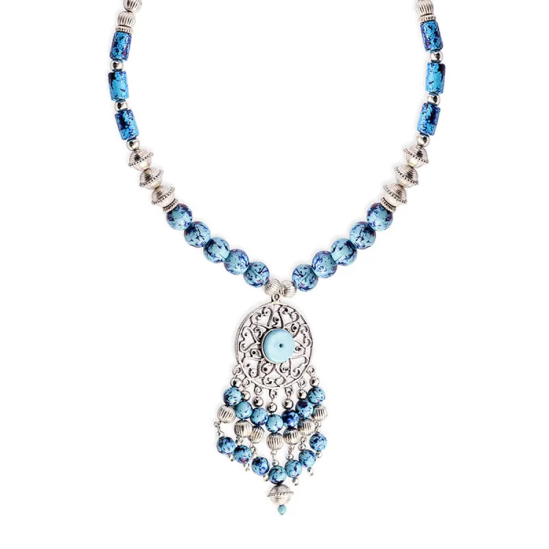 Luxi Concho Necklace In Blue sold by Myra Bag