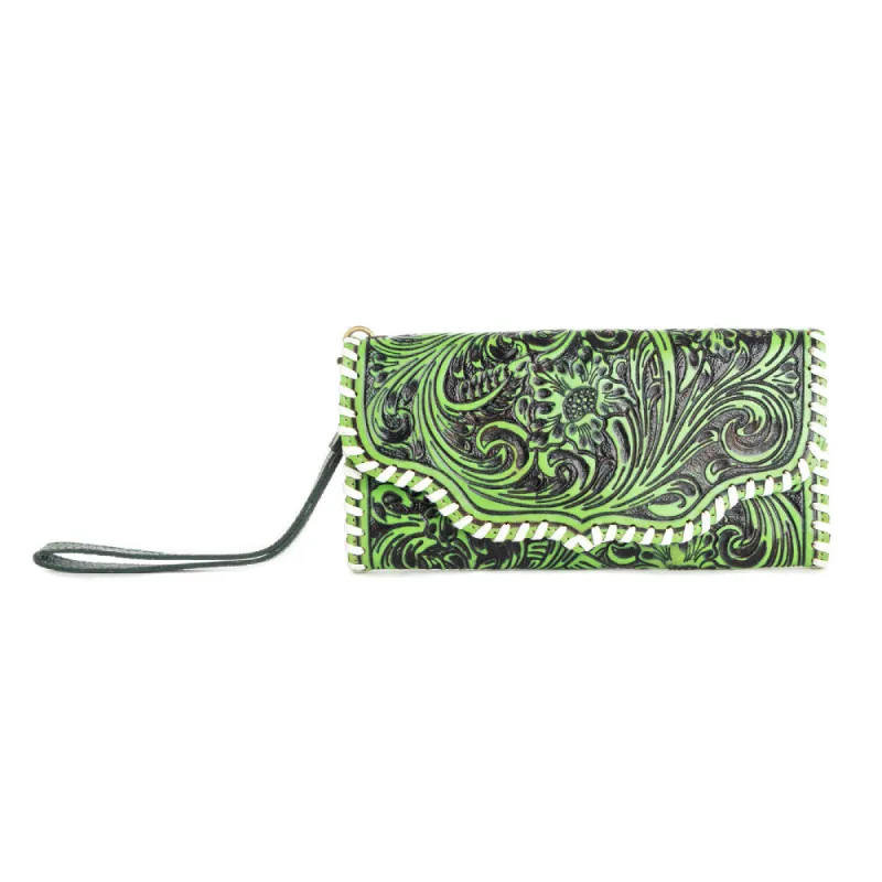 Desert Roses Wallet in Crimson In Green sold by Myra Bag