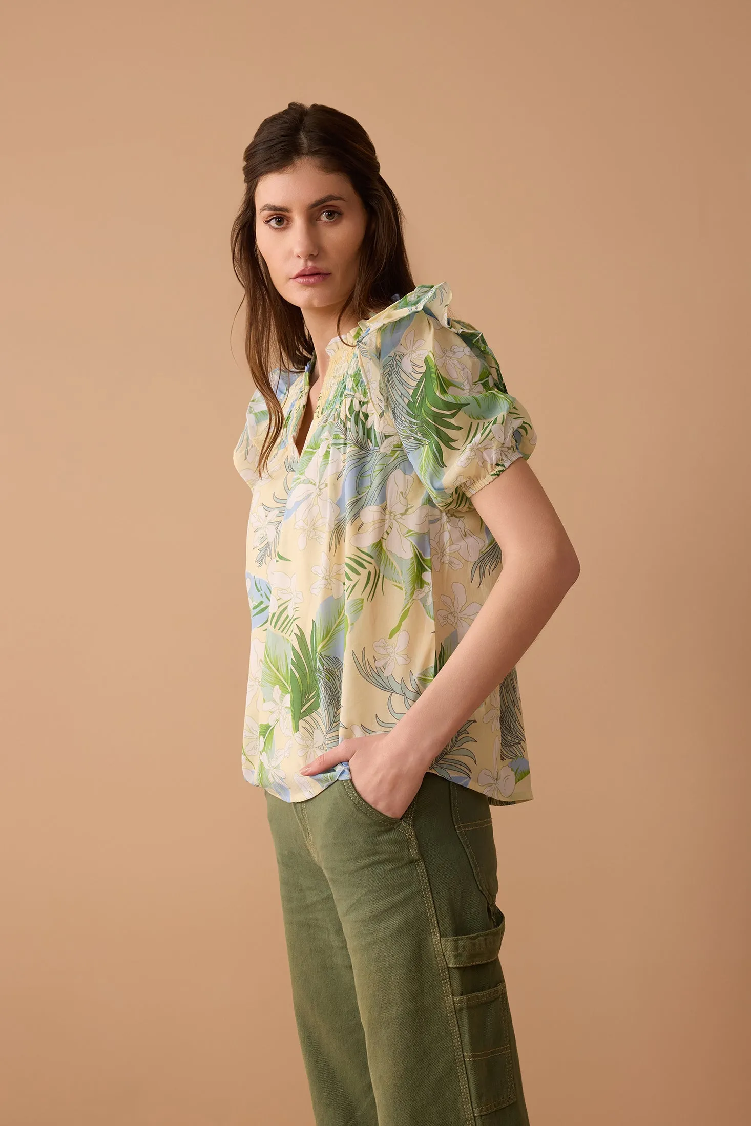 Laura Lee's Print Top In Yellow and Green sold by Myra Bag product image thumbnail 5