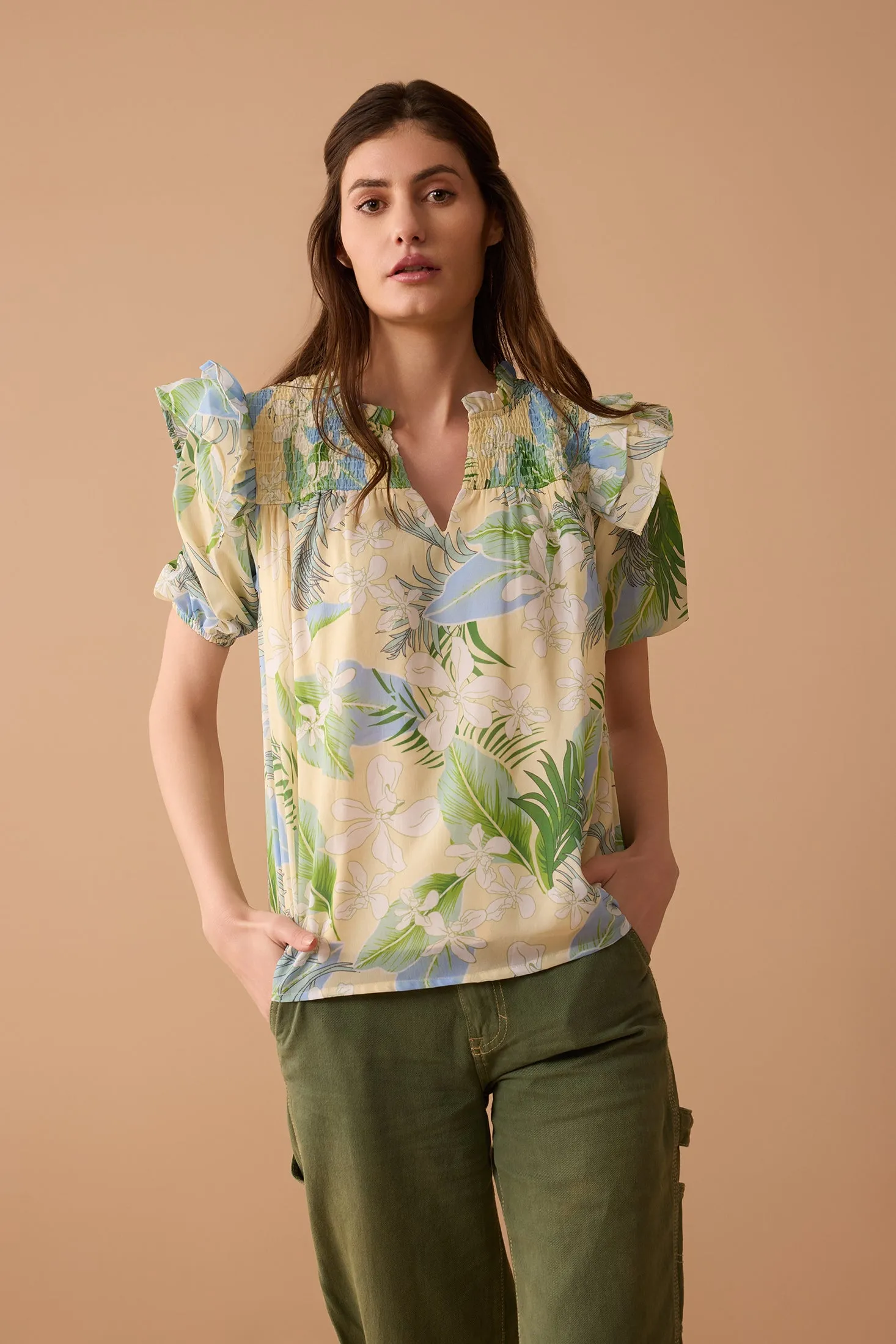 Laura Lee's Print Top In Yellow and Green sold by Myra Bag product image thumbnail 4