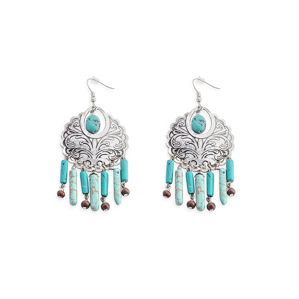 Flourish Medallion Earrings In Blue And Silver sold by Myra Bag