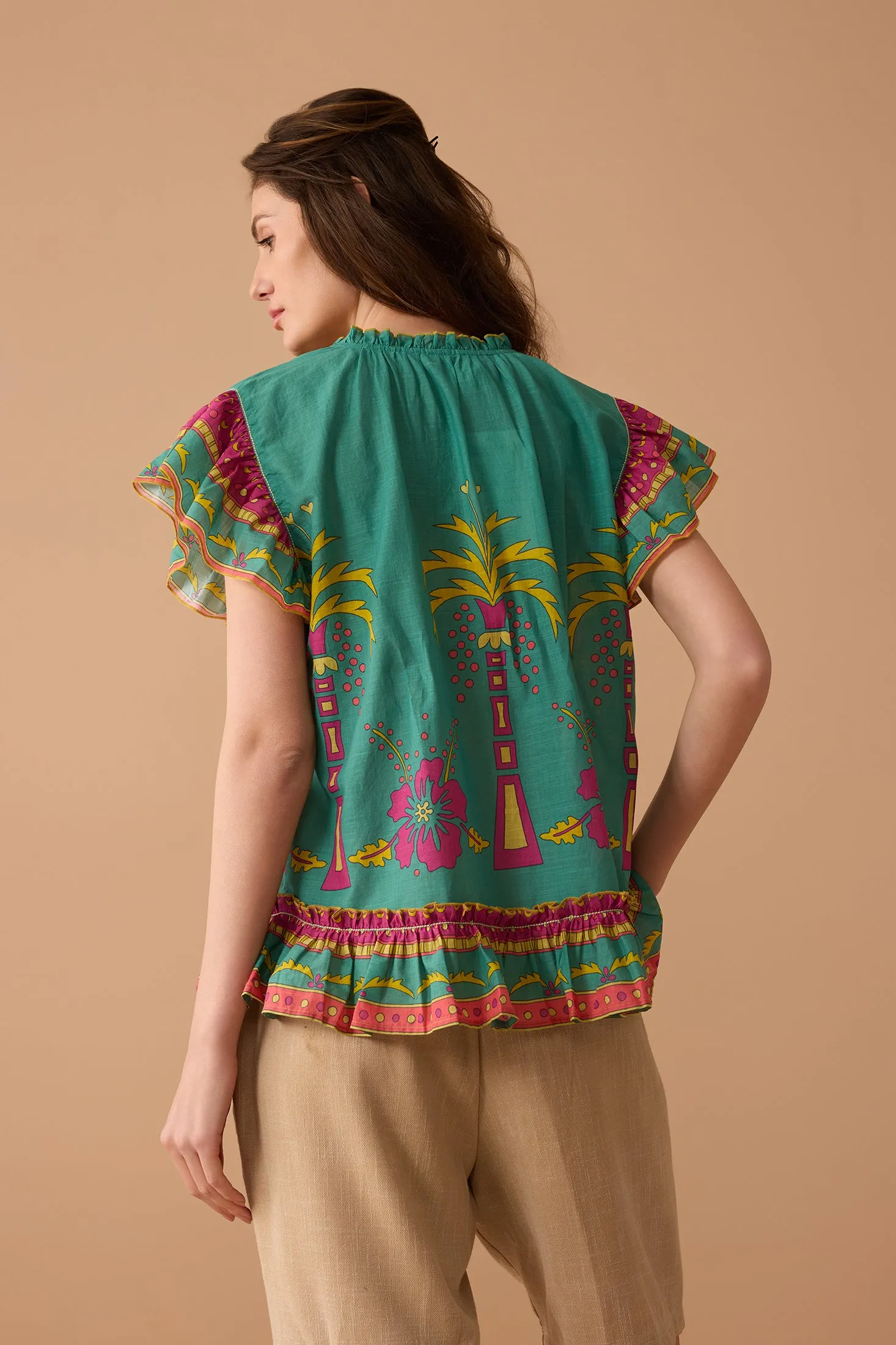 Coconut Island Ruffled Top In Turquoise sold by Myra Bag product image thumbnail 3