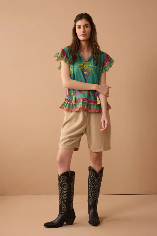 Coconut Island Ruffled Top In Turquoise sold by Myra Bag