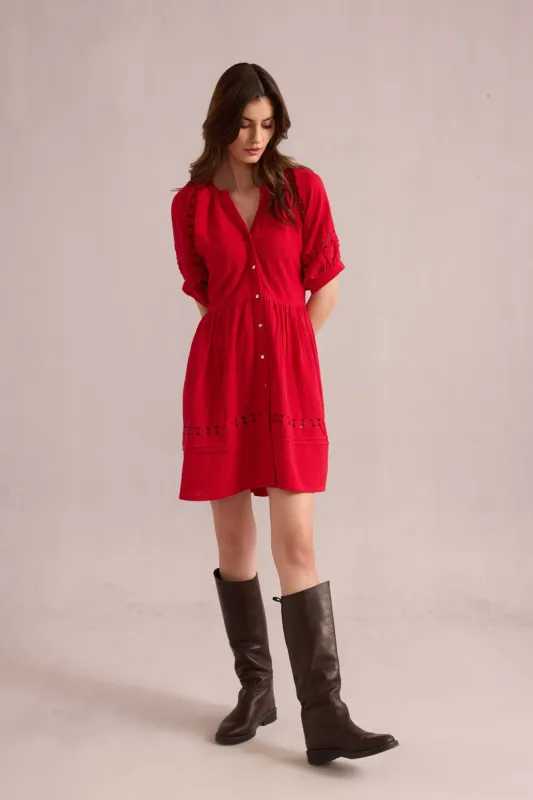 Gianna in Red Textured Dress In Red sold by Myra Bag