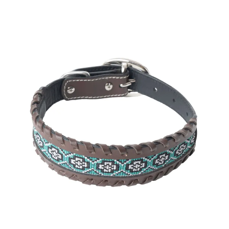 Freedom Trail Dog Collar In Black & Turquoise sold by Myra Bag