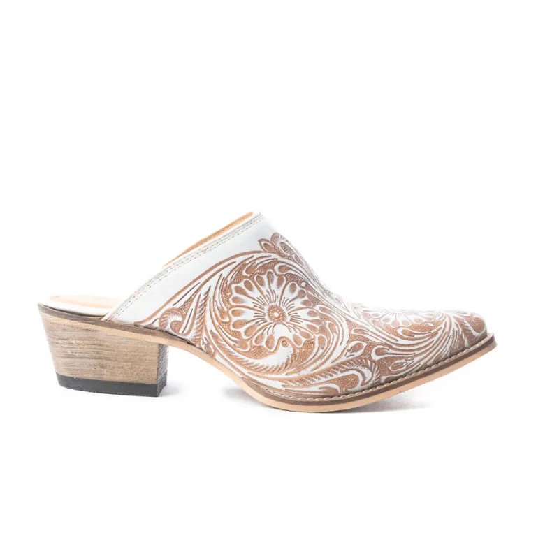 Valeria Hand-tooled Mules In White sold by Myra Bag