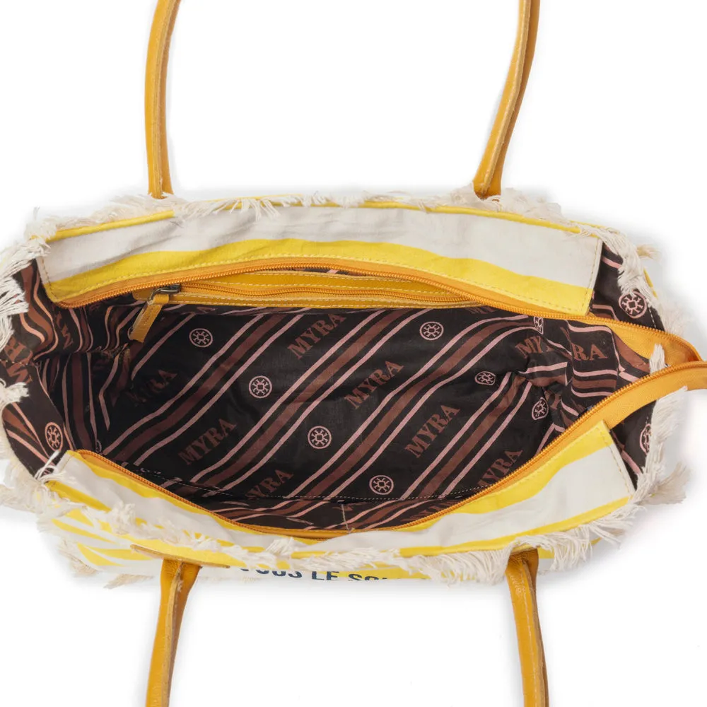Saint Tropez Tote Bag In Yellow & White sold by Myra Bag product image thumbnail 4